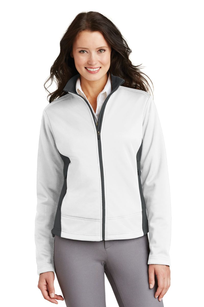 Port Authority L794    Ladies Two-Tone Soft Shell  White/Graphite front view