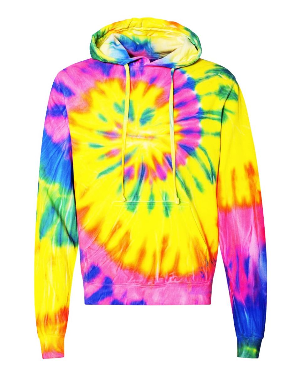 Dyenomite 854MS Multi-Color Spiral Pullover Hooded Flo Rainbow Spiral front view