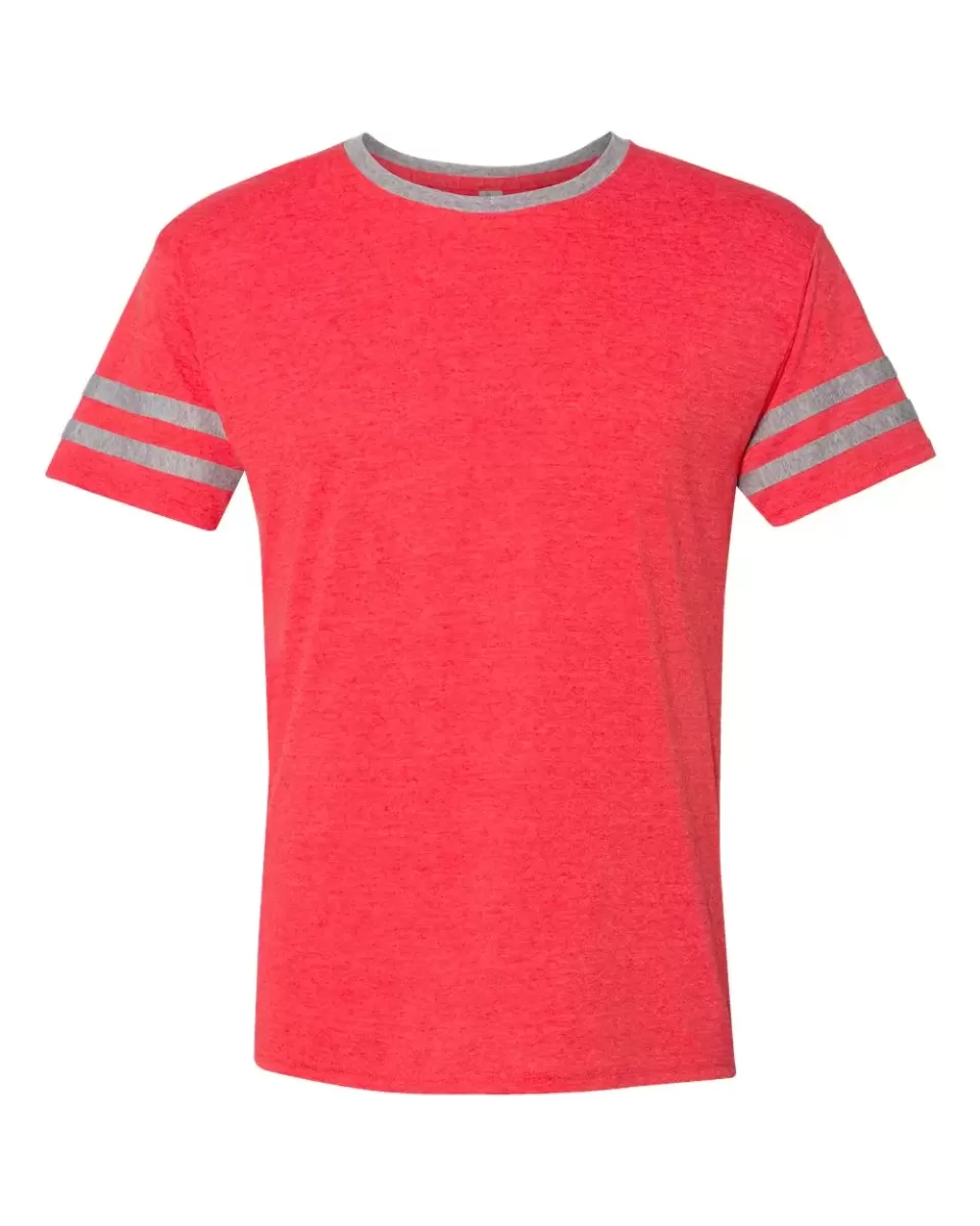Jerzees 602MR Triblend Ringer Varsity T-Shirt Fiery Red Heather/ Oxford front view