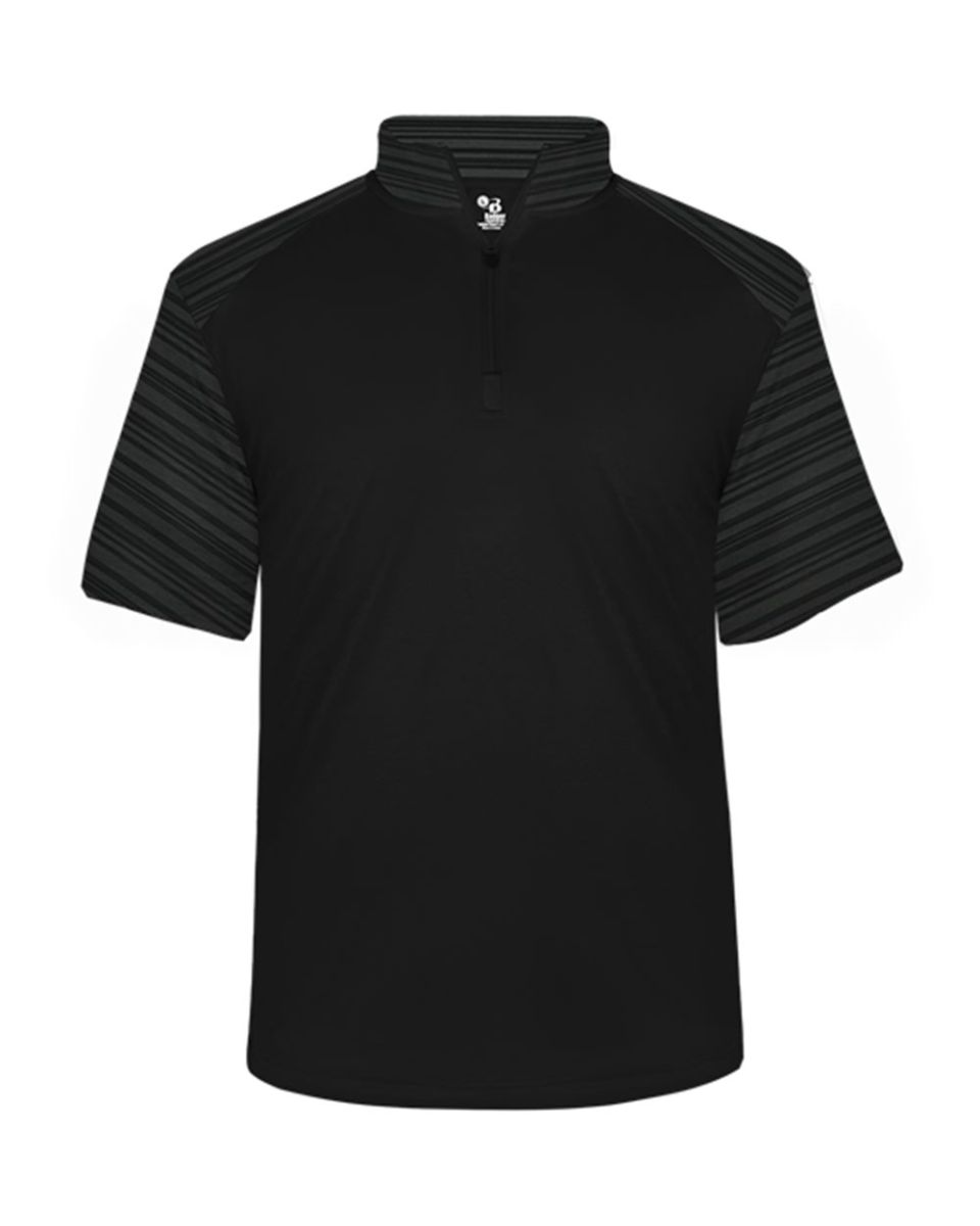 Badger Sportswear 4132 Sport Stripe Short Sleeve Q Black/ Black Striped front view