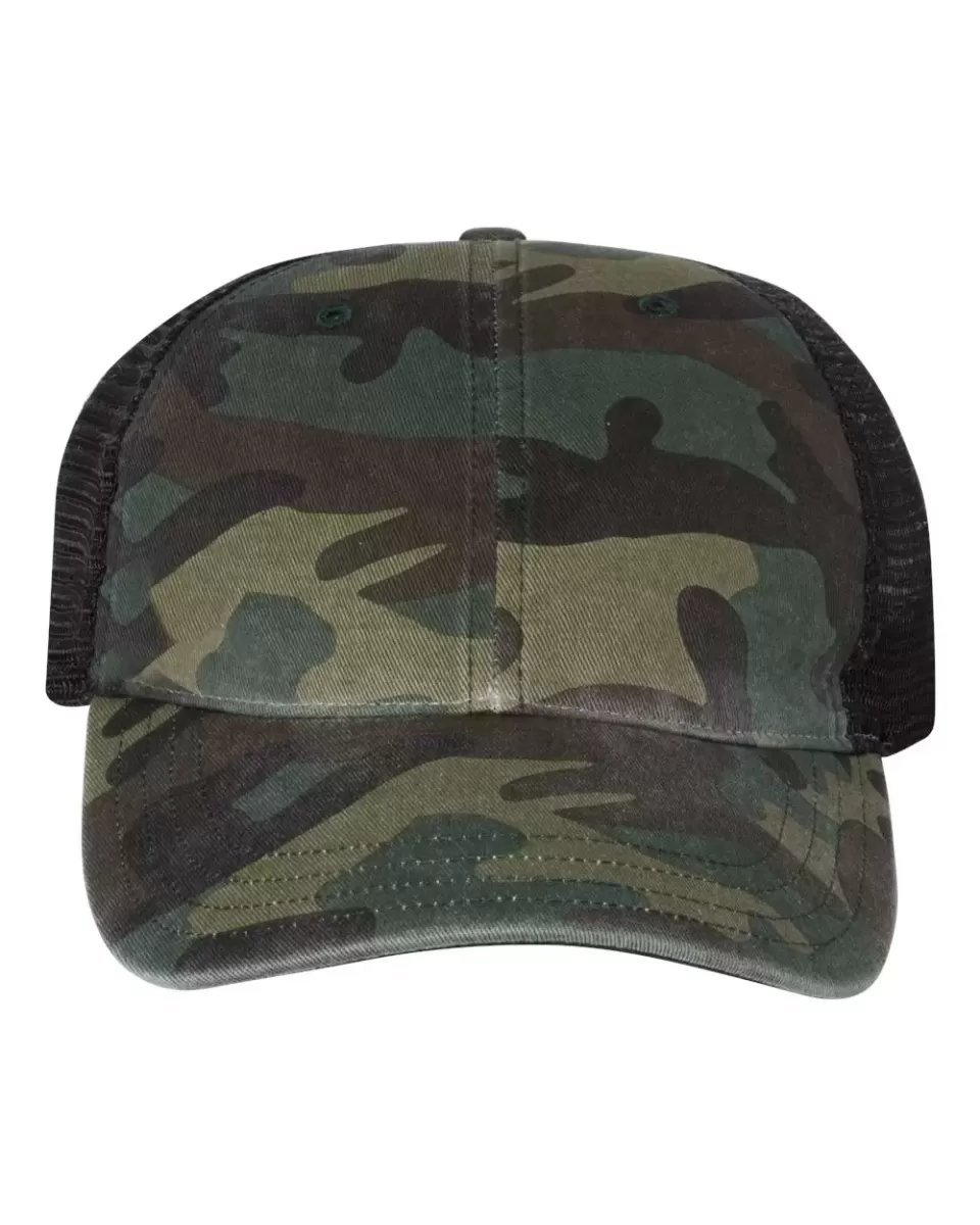Richardson Hats 111P Washed Printed Trucker Cap Army Camo/ Black front view