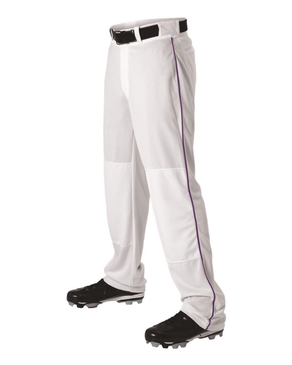 Alleson Athletic 605WLB Baseball Pants With Braid White/ Purple front view