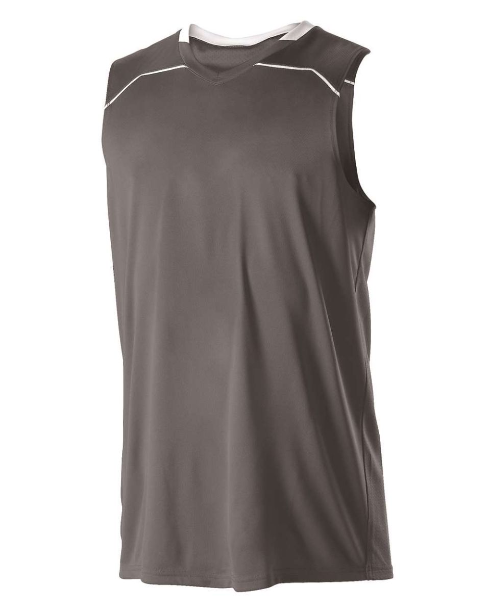 Alleson Athletic 537JY Youth Basketball Jersey Charcoal/ White front view