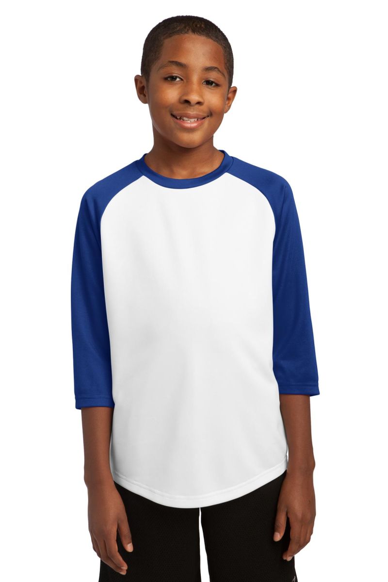 Sport Tek Youth PosiCharge153 Baseball Jersey YST2 White/Tr Royal front view