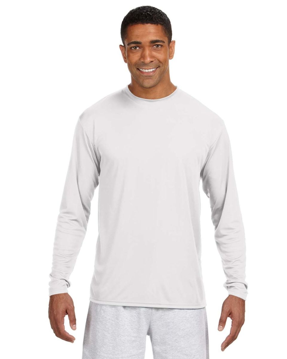 N3165 A4 Adult Cooling Performance Long Sleeve Cre WHITE front view