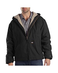 Dickies Workwear TJ350T 8.5 oz. Sanded Duck Sherpa Lined Hooded Jacket BLACK front view