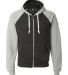 8874 J. America - Triblend Raglan Full-Zip Hooded Sweatshirt Black/ Grey Triblend front view