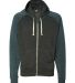 8874 J. America - Triblend Raglan Full-Zip Hooded Sweatshirt Black/ Navy Triblend front view