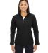 North End 78212 Ladies' Forecast Three-Layer Light Bonded Travel Soft Shell Jacket BLACK front view