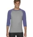 A6755 Anvil Adult Tri-Blend 3/4-Sleeve Raglan Tee  in Hth gr/ tr hblue front view