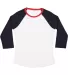 L3530 LAT - Ladies' Fine Jersey Three-Quarter Slee in White/ navy/ red front view