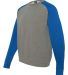 IND30RC Independent Trading Co. Fitted Raglan Crew Gunmetal Heather/ Royal Heather side view