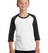 PC55YRS Port & Company® Youth 50/50 3/4-Sleeve Ra Wht/Jet Black front view