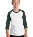 PC55YRS Port & Company® Youth 50/50 3/4-Sleeve Ra Wht/Dark Green front view