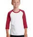 PC55YRS Port & Company® Youth 50/50 3/4-Sleeve Ra Wht/Red front view