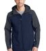  J335 Port Authority Hooded Core Soft Shell Jacket in Db nvy/bat gry front view
