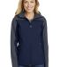 L335 Port Authority Ladies Hooded Core Soft Shell  in Db nvy/bat gry front view