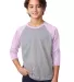 Next Level 3352 Youth CVC Baseball Raglan in Lilac/ d htr gry front view