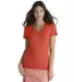 1336V Delta Apparel Junior 30/1's V-Neck Tee in Deep coral front view