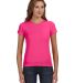 1441 Anvil Ladies' 1x1 Baby Rib Scoop T-Shirt HOT PINK front view