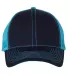 7641 Mega Cap Heavy Cotton Twill Front Trucker Cap Navy/ Turquoise front view