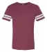 LAT 6937 Adult Fine Jersey Football Tee VN BRGNDY/ BL WH front view