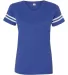 LAT 3537 Women's V-Neck Football Tee VN ROYAL/ BD WHT front view