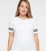 LAT 3537 Women's V-Neck Football Tee in White/black front view