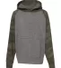 Independent Trading Co. PRM15YSB Youth Raglan Hood Nickel Heather/ Forest Camo front view