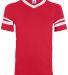 Augusta Sportswear 361 Youth V-Neck Football Tee in Red/ white front view
