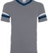 Augusta Sportswear 361 Youth V-Neck Football Tee in Graphite/ navy/ white front view