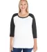 LAT 3830 Curvy Collection Women's Baseball Tee in White/ black front view