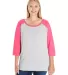 LAT 3830 Curvy Collection Women's Baseball Tee in Vn hth/ vn ht pk front view