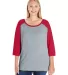 LAT 3830 Curvy Collection Women's Baseball Tee in Vn hth/ vn red front view