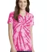 Port & Company LPC147V Ladies Tie-Dye V-Neck Tee Pink front view