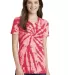 Port & Company LPC147V Ladies Tie-Dye V-Neck Tee Red front view