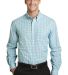 Port Authority S654    Long Sleeve Gingham Easy Ca in Green/aqua front view