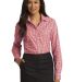 Port Authority L654    Ladies Long Sleeve Gingham  in Tangerine/pink front view