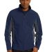 Port Authority J318    Core Colorblock Soft Shell  in Db nvy/bat gry front view