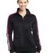 Sport Tek LST93 Sport-Tek Ladies Dot Sublimation T in Black/pink ras front view