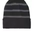 Sport Tek STC31 Sport-Tek Striped Beanie with Soli in Black/iron gry front view