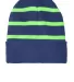 Sport Tek STC31 Sport-Tek Striped Beanie with Soli in Team navy/f gn front view