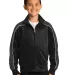 Sport Tek YST92 Sport-Tek Youth Piped Tricot Track Blk/Irn Gry/Wh front view
