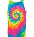 Dyenomite 420MS Multi-Color Spiral Unisex Tank Top in Fluorescent rainbow spiral front view