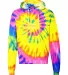 Dyenomite 854MS Multi-Color Spiral Pullover Hooded in Flo rainbow spiral front view