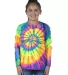 Dyenomite 24BMS Youth Spiral Tie Dye Long Sleeve in Fluorescent rainbow spiral front view
