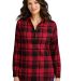 242 LW668 Port Authority Ladies Plaid Flannel Tuni in Engine red/blk front view