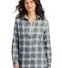 242 LW668 Port Authority Ladies Plaid Flannel Tuni in G/cropnpld front view