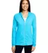 49 6759L Triblend Women's Hooded Full-Zip T-Shirt in Hthr carib blue front view
