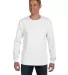 HANES 5596 Tagless Long Sleeve T-Shirt with a Pock White front view